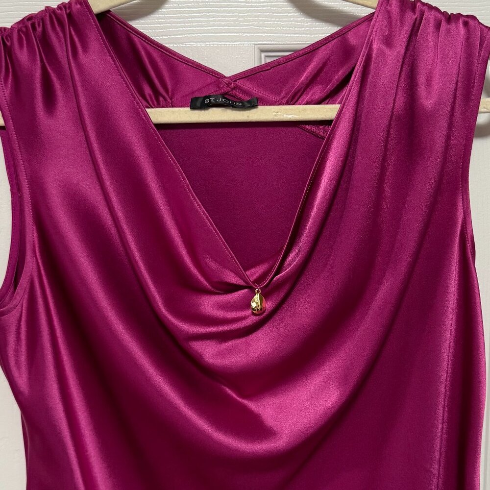 ST. JOHN Women's Satin Fuchsia Pink Jewel Blouse Tank 38 Inch Bust - Picture 1 of 14